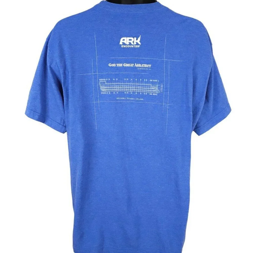 Noahs Ark T Shirt Mens Size XL Blue Construction Plans Christian Ark Encounter